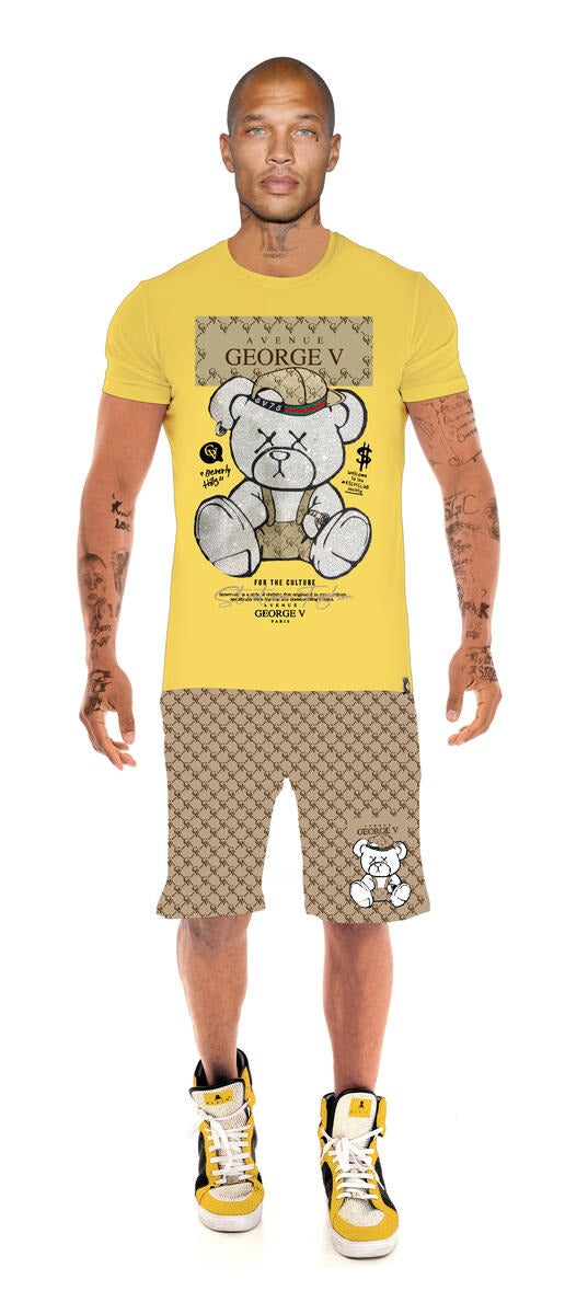 GV 2705 T-Shirt & Shorts Set Unique Rhinestone Bear Print Men's Set - Slim Fit